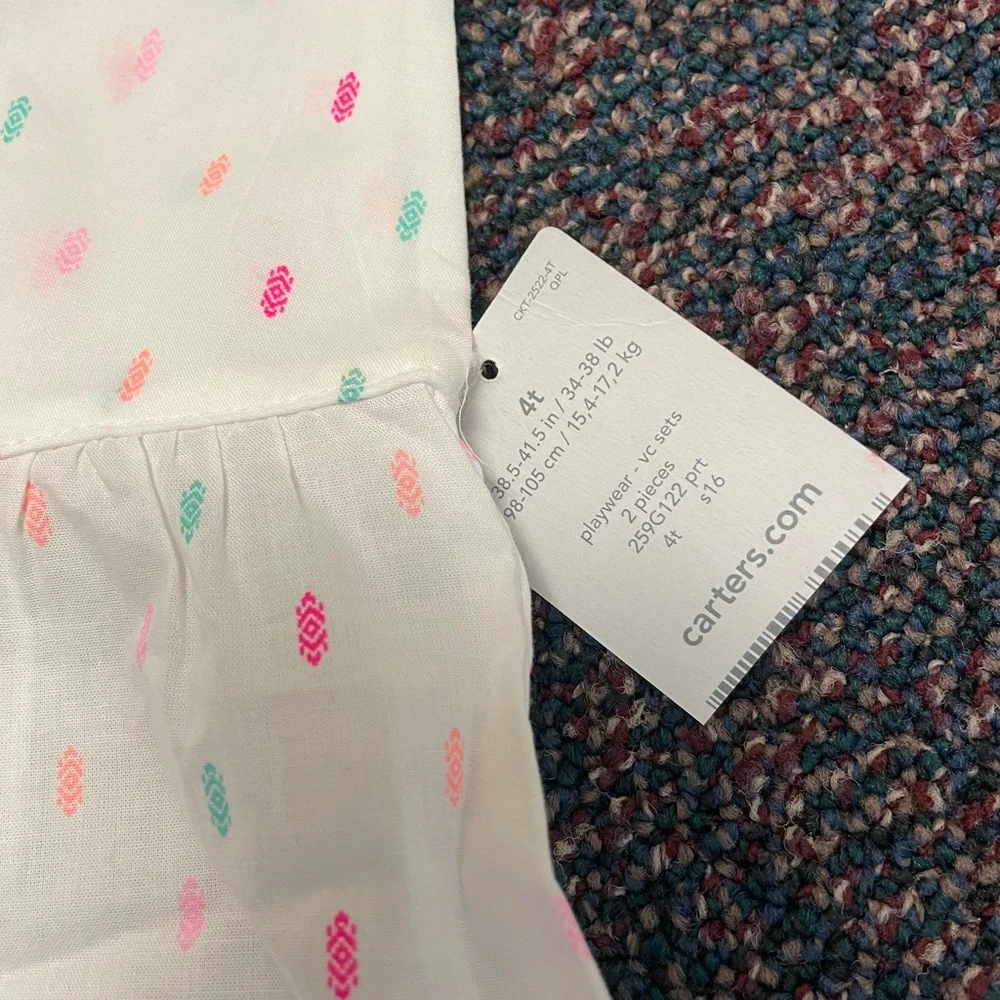 Carter's White Tunic Top with Pink & Aqua Embroidery